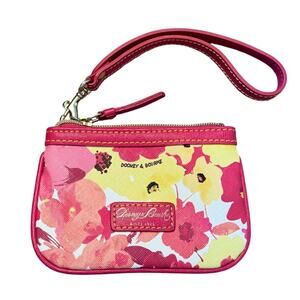 Y2K Dooney & Bourke Floral Wristlet Coin Purse Pink Yellow Garden Fairy Cottage